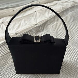 Vintage Jeanne Lottie Black Satin Mini Bag with Bow Detail